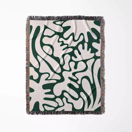 Matisse Forest Green Coral Woven Throw Blanket and Tapestry - DesignerOllie.com