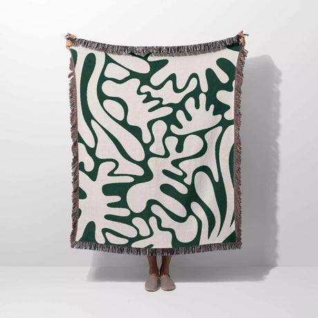 Matisse Forest Green Coral Woven Throw Blanket and Tapestry - DesignerOllie.com