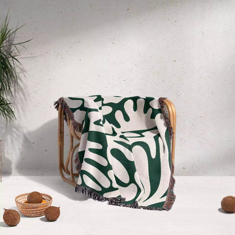 Matisse Forest Green Coral Woven Throw Blanket and Tapestry - DesignerOllie.com
