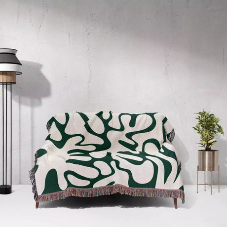 Matisse Forest Green Coral Woven Throw Blanket and Tapestry - DesignerOllie.com
