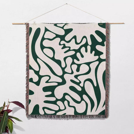 Matisse Forest Green Coral Woven Throw Blanket and Tapestry - DesignerOllie.com