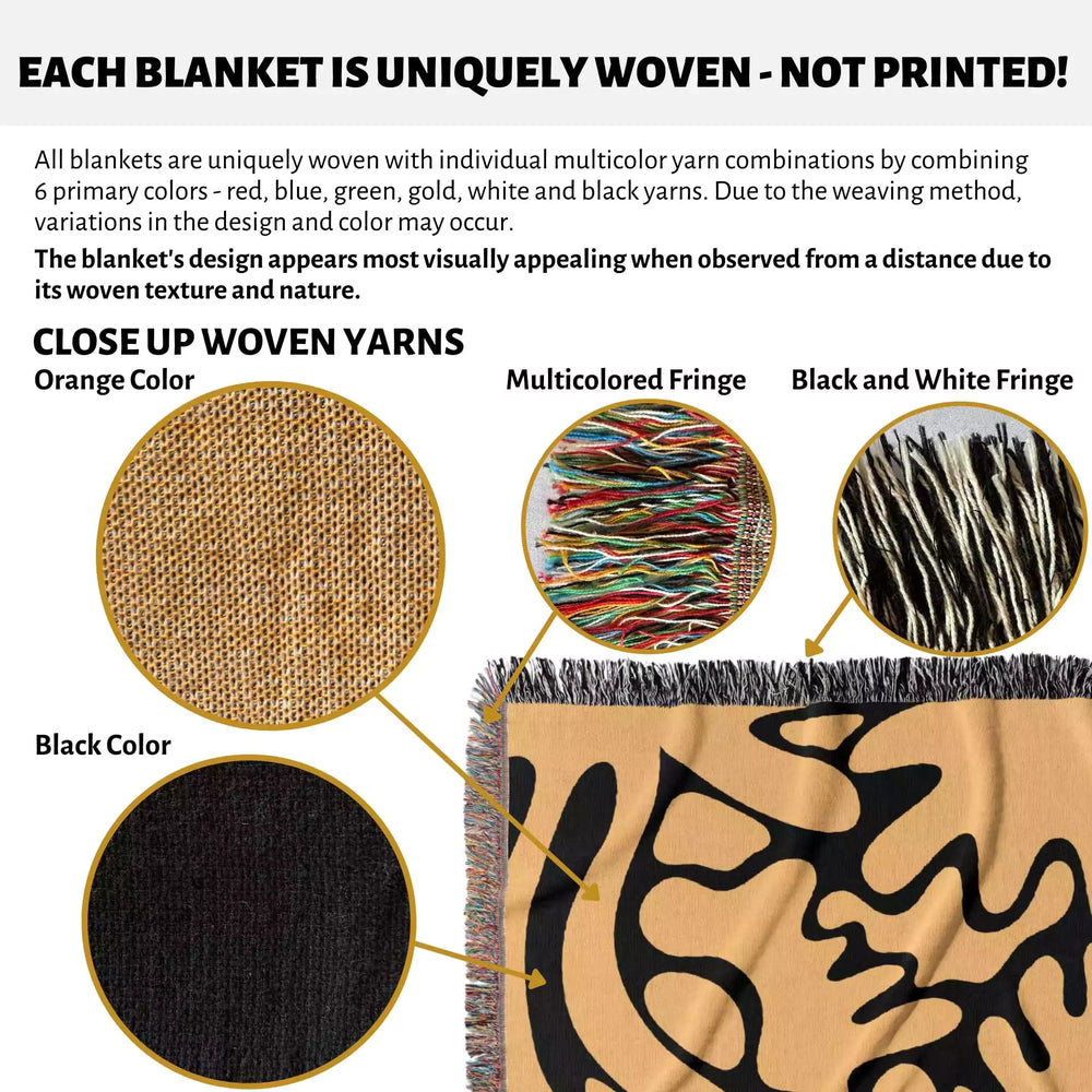 Matisse Inspired Black and Orange Woven Throw Blanket and Tapestry - DesignerOllie.com