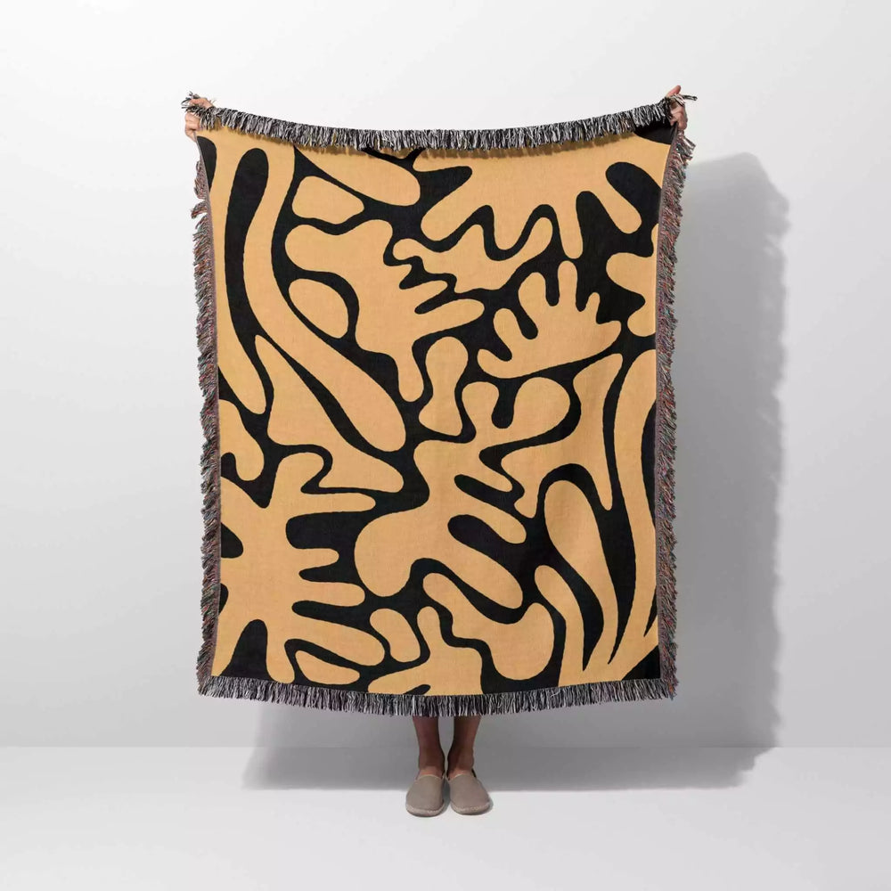 Matisse Inspired Black and Orange Woven Throw Blanket and Tapestry - DesignerOllie.com