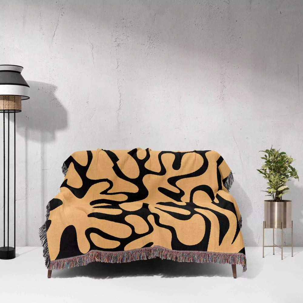 Matisse Inspired Black and Orange Woven Throw Blanket and Tapestry - DesignerOllie.com