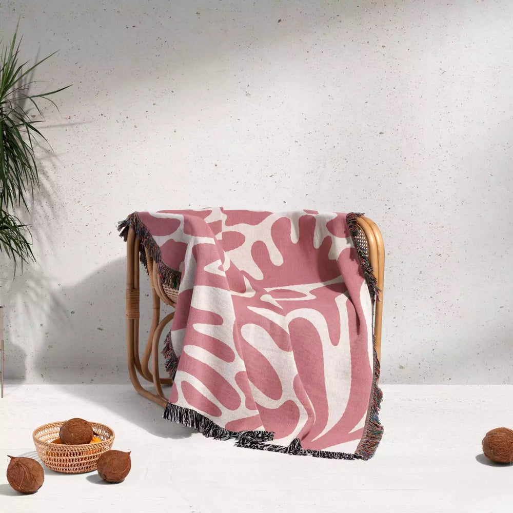 Matisse Inspired Lighter Red Woven Throw Blanket and Tapestry - DesignerOllie.com