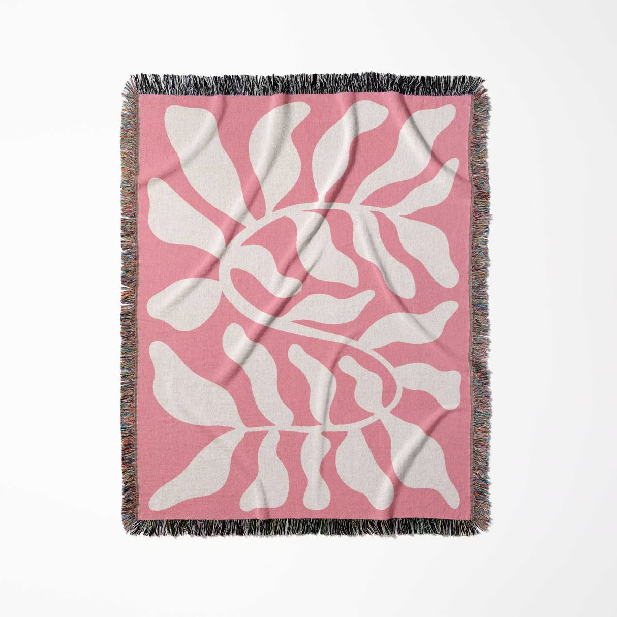 Lighter red abstract Matisse throw blanket full product view on a white background