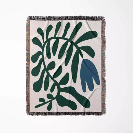 Matisse Tulip Flower Blue Woven Throw Blanket and Tapestry - DesignerOllie.com
