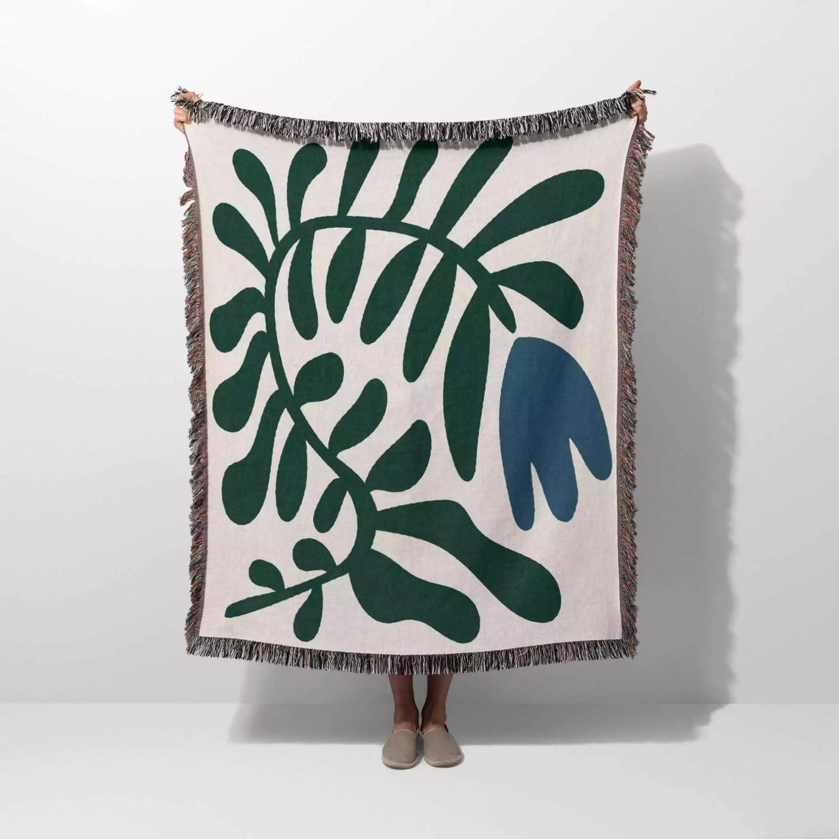 Matisse Tulip Flower Blue Woven Throw Blanket and Tapestry - DesignerOllie.com