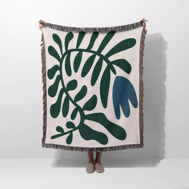 Matisse Tulip Flower Blue Woven Throw Blanket and Tapestry - DesignerOllie.com