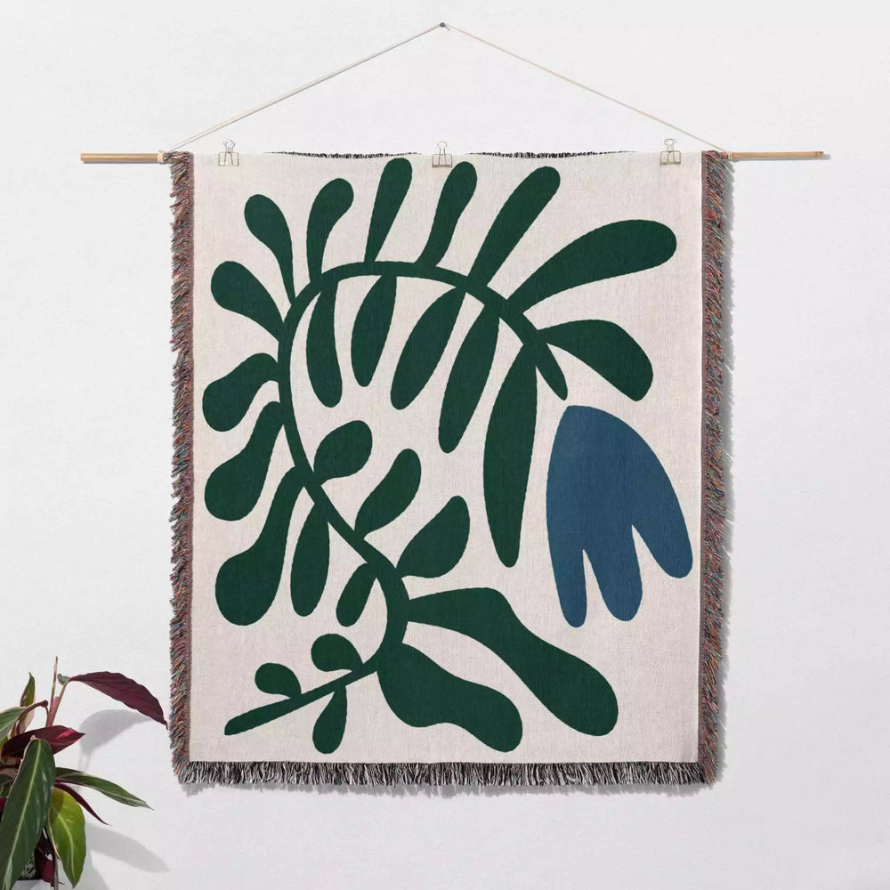 Matisse Tulip Flower Blue Woven Throw Blanket and Tapestry - DesignerOllie.com