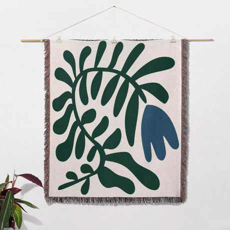 Matisse Tulip Flower Blue Woven Throw Blanket and Tapestry - DesignerOllie.com