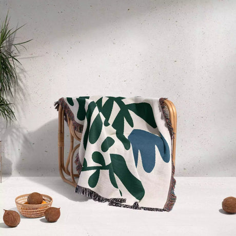 Matisse Tulip Flower Blue Woven Throw Blanket and Tapestry - DesignerOllie.com