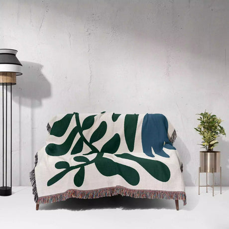 Matisse Tulip Flower Blue Woven Throw Blanket and Tapestry - DesignerOllie.com