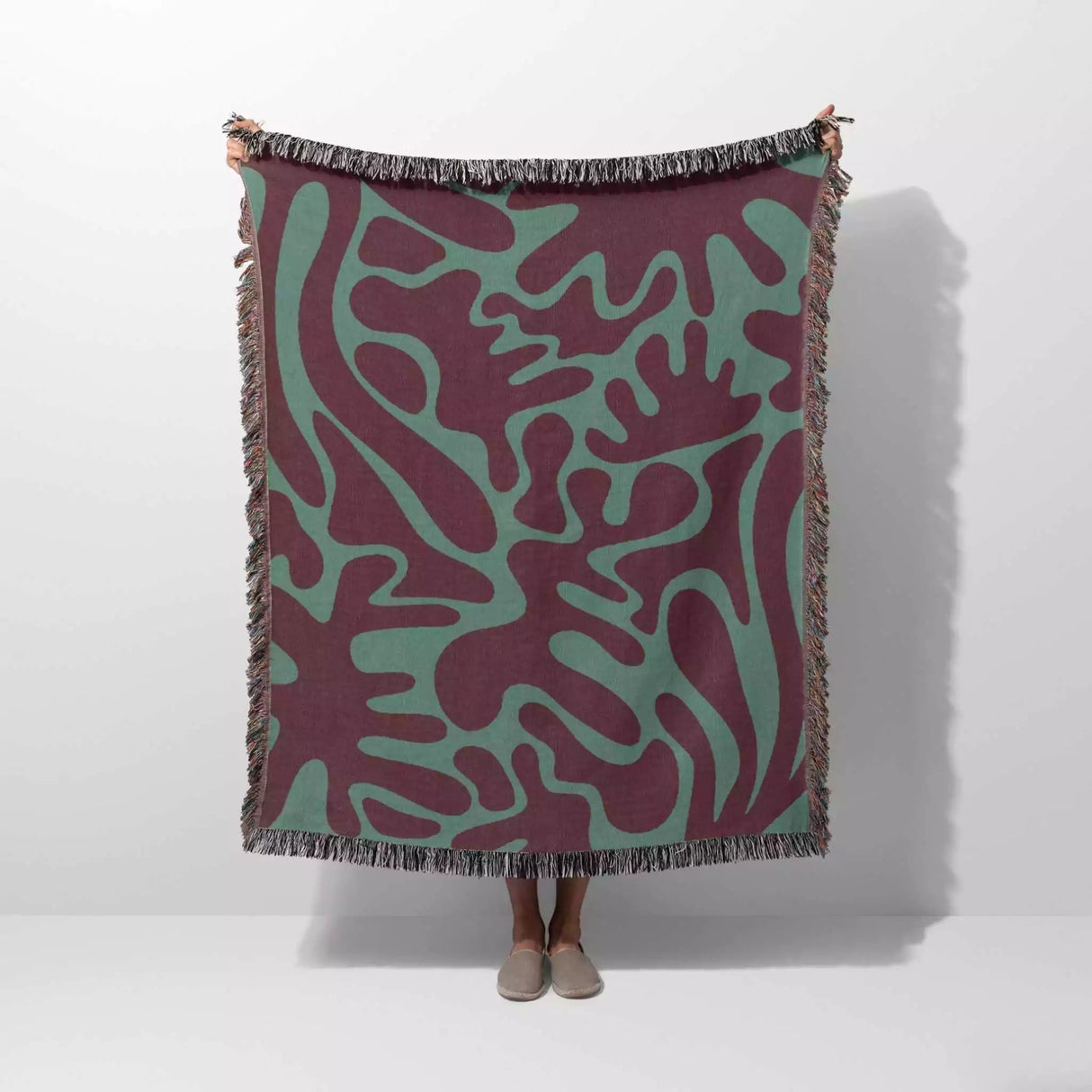 Matisse Woven Throw Blanket Red and Green Color - DesignerOllie.com
