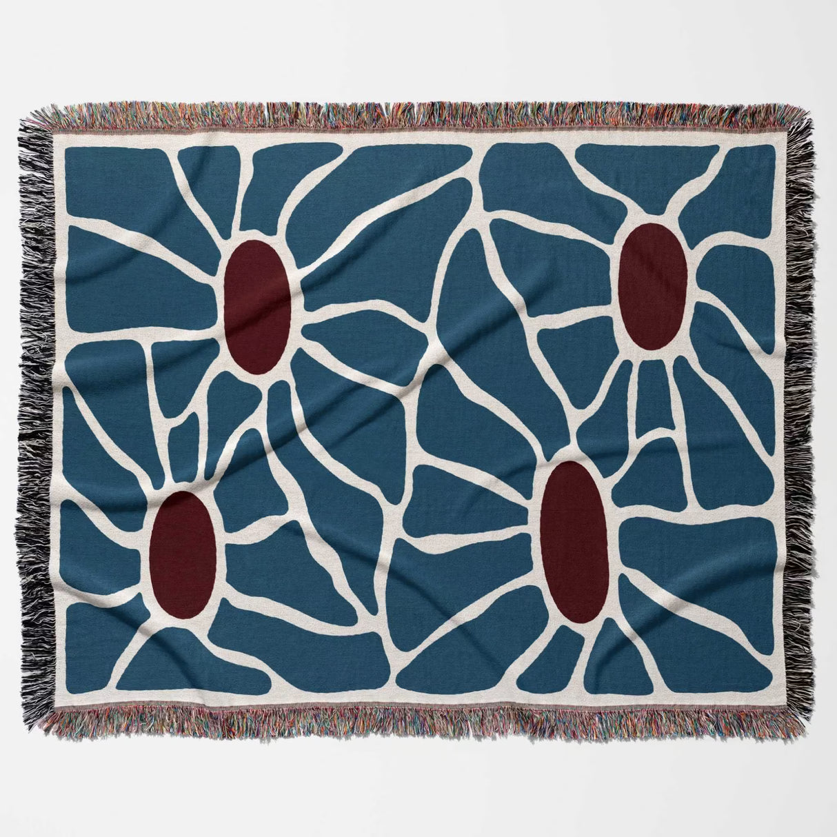 Maximalist Matisse inspired tapestry throw blanket for couch horizontally flat on a white background