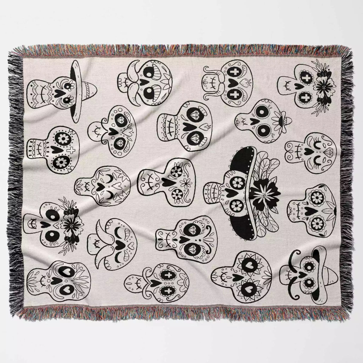Mexican Sugar Skulls Woven Throw Blanket - DesignerOllie.com