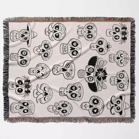 Mexican Sugar Skulls Woven Throw Blanket - DesignerOllie.com