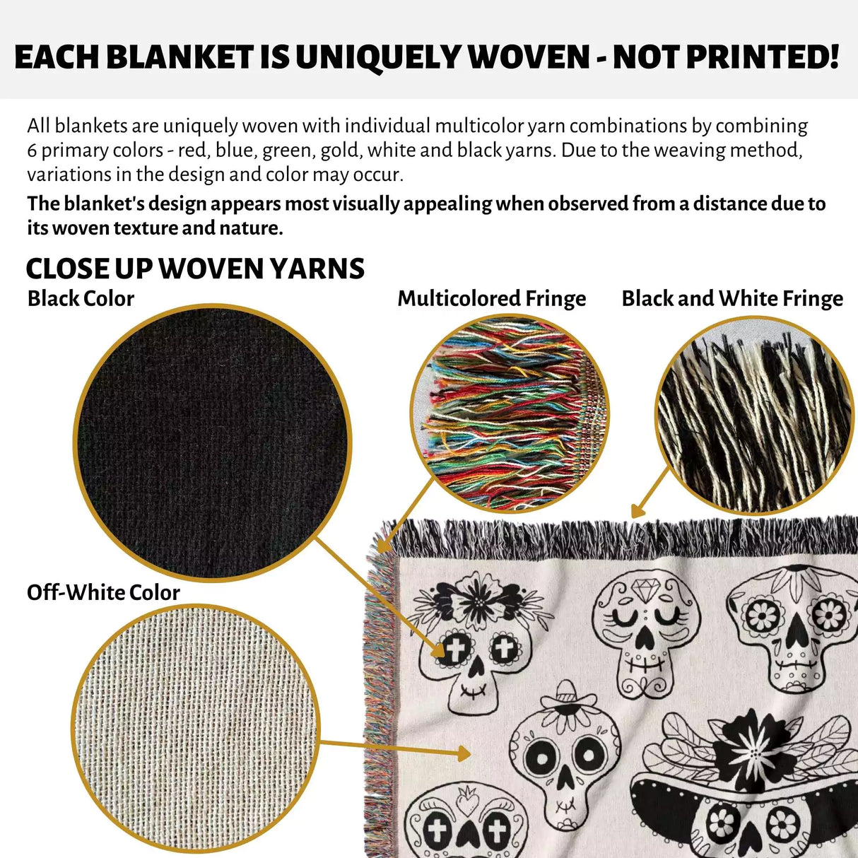 Mexican Sugar Skulls Woven Throw Blanket - DesignerOllie.com