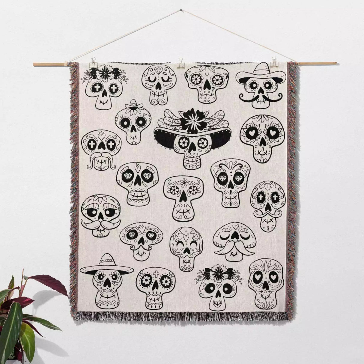 Mexican Sugar Skulls Woven Throw Blanket - DesignerOllie.com