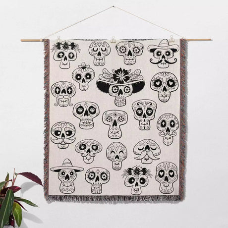 Mexican Sugar Skulls Woven Throw Blanket - DesignerOllie.com