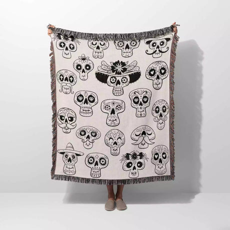 Mexican Sugar Skulls Woven Throw Blanket - DesignerOllie.com