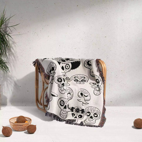 Mexican Sugar Skulls Woven Throw Blanket - DesignerOllie.com