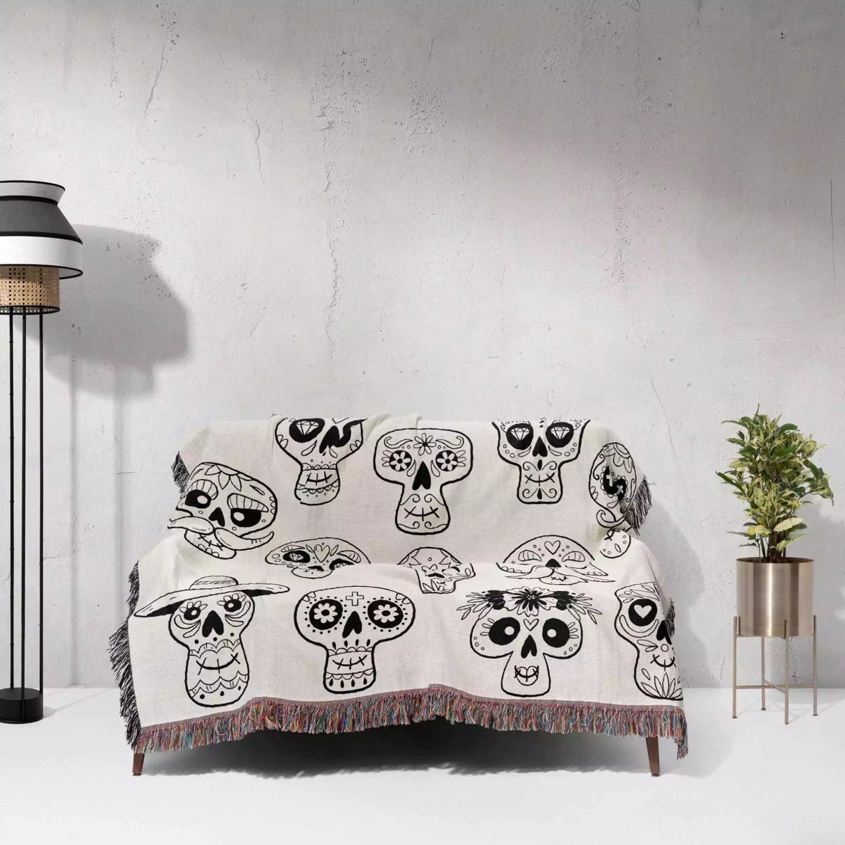 Mexican Sugar Skulls Woven Throw Blanket - DesignerOllie.com