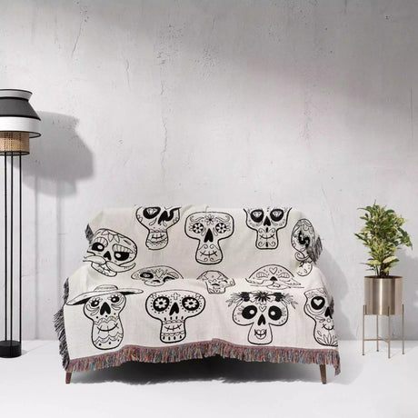 Mexican Sugar Skulls Woven Throw Blanket - DesignerOllie.com