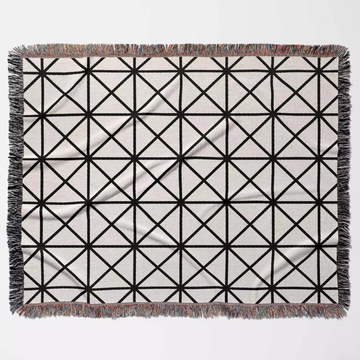Minimalist Geometric Lines Black and White Woven Throw Blanket and Tapestry - DesignerOllie.com