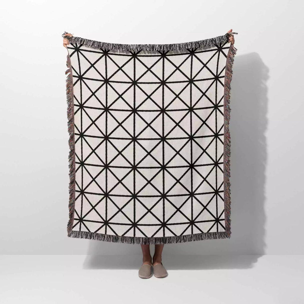 Minimalist Geometric Lines Black and White Woven Throw Blanket and Tapestry - DesignerOllie.com