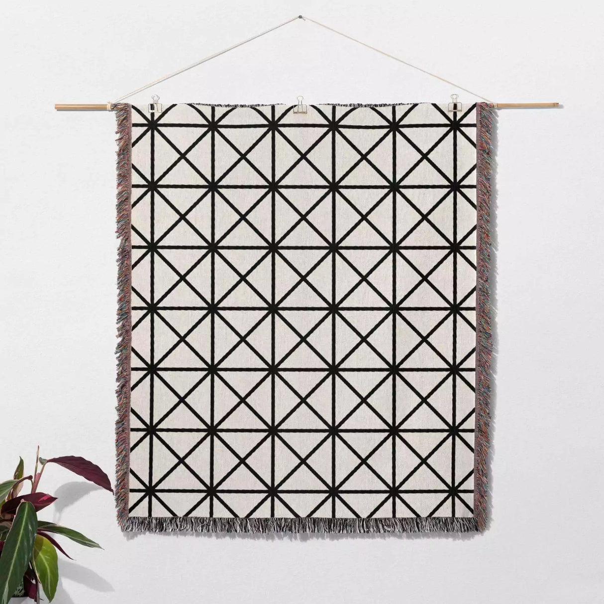 Minimalist Geometric Lines Black and White Woven Throw Blanket and Tapestry - DesignerOllie.com