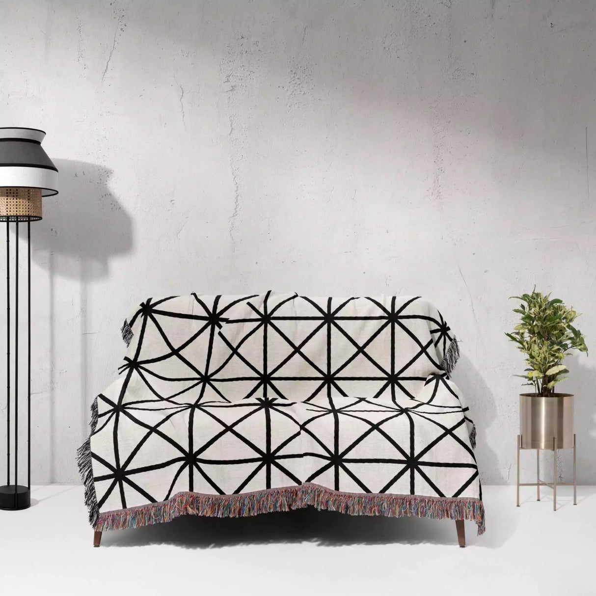 Minimalist Geometric Lines Black and White Woven Throw Blanket and Tapestry - DesignerOllie.com