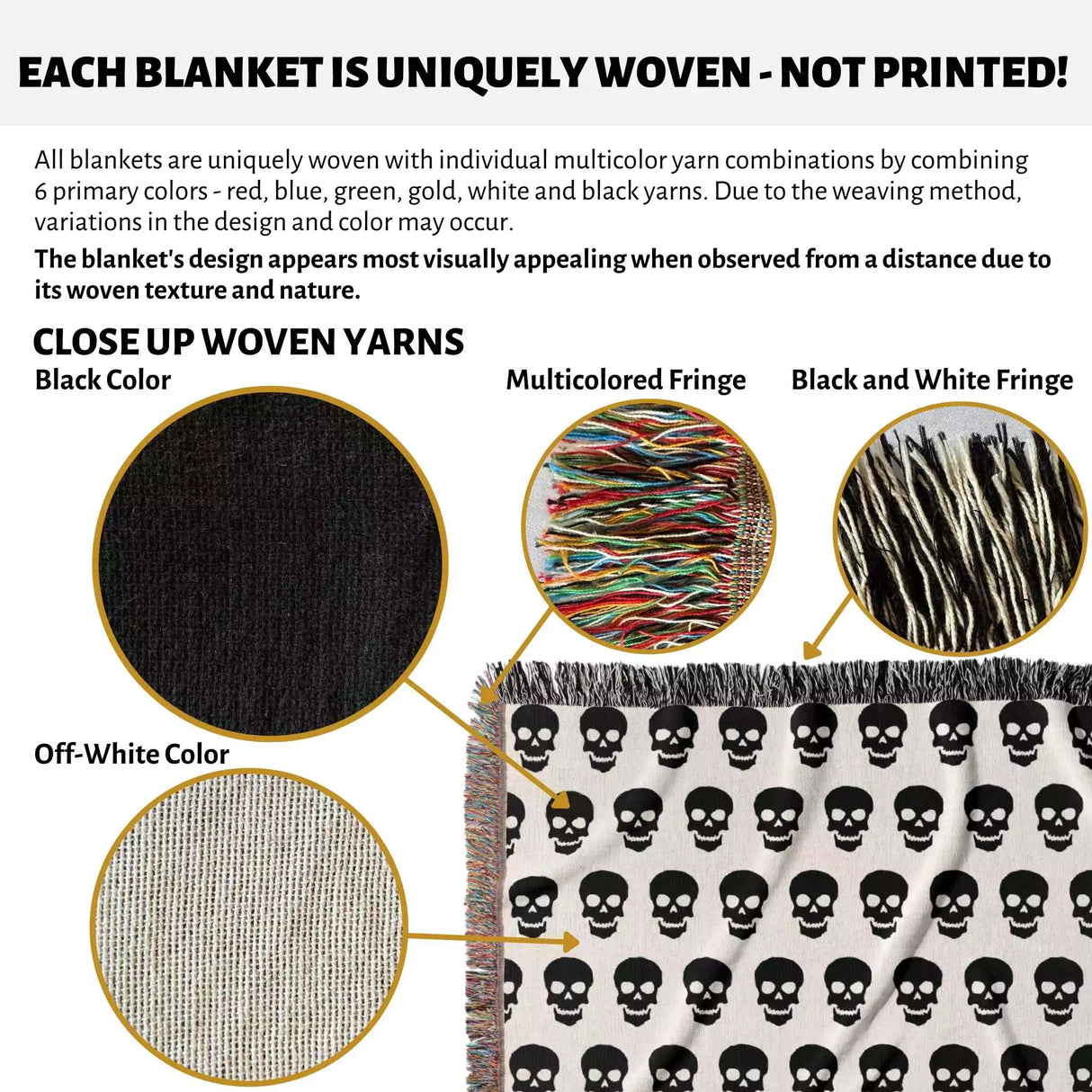 Minimalist Skull Pattern Black and White Woven Throw Blanket - DesignerOllie.com