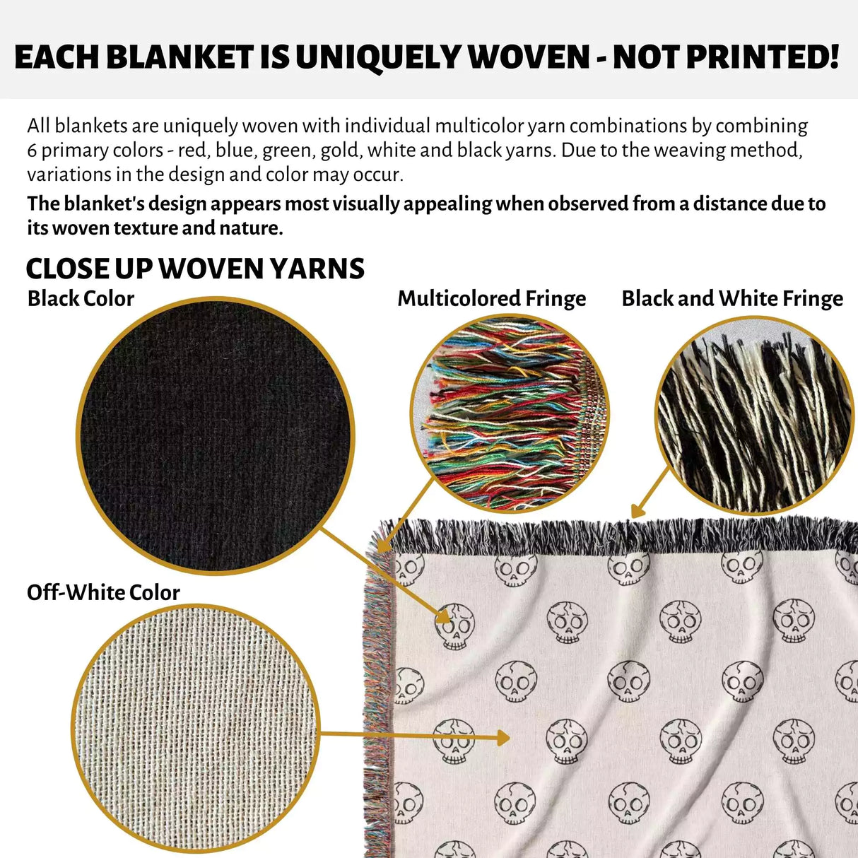 Minimalist Skulls Black and White Woven Throw Blanket and Tapestry - DesignerOllie.com