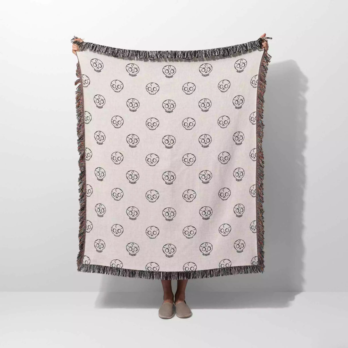 Minimalist Skulls Black and White Woven Throw Blanket and Tapestry - DesignerOllie.com