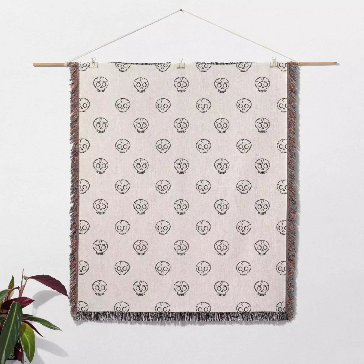 Minimalist Skulls Black and White Woven Throw Blanket and Tapestry - DesignerOllie.com