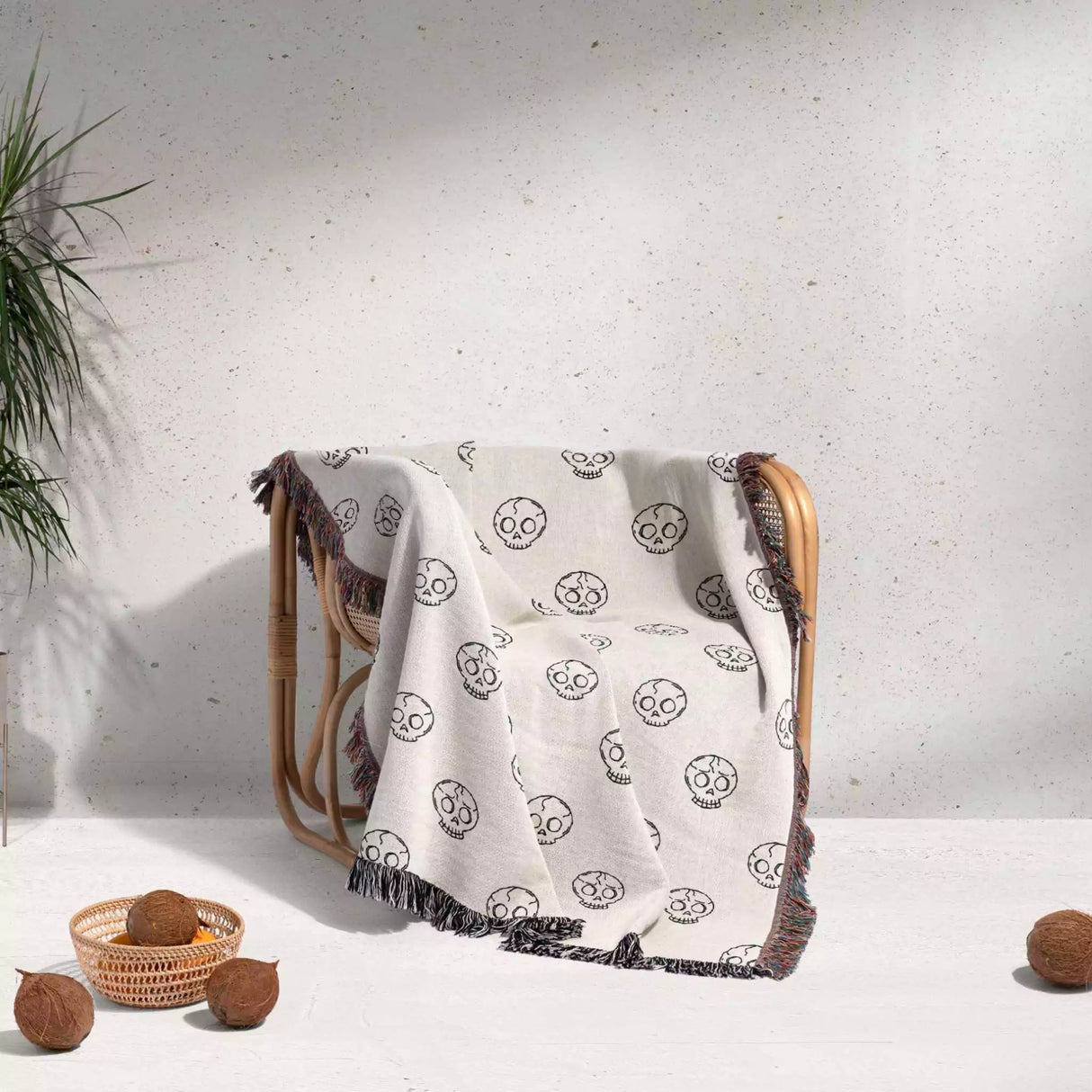 Minimalist Skulls Black and White Woven Throw Blanket and Tapestry - DesignerOllie.com