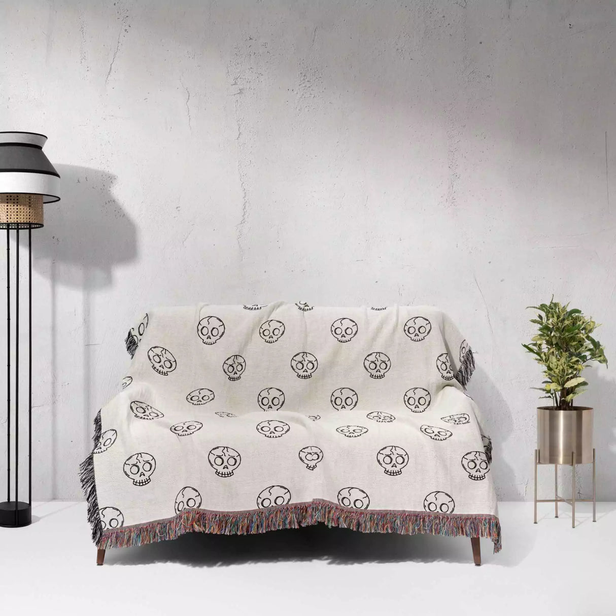 Minimalist Skulls Black and White Woven Throw Blanket and Tapestry - DesignerOllie.com