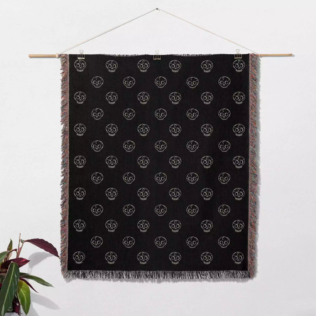 Minimalist Skulls Monochrome Woven Throw Blanket and Tapestry - DesignerOllie.com