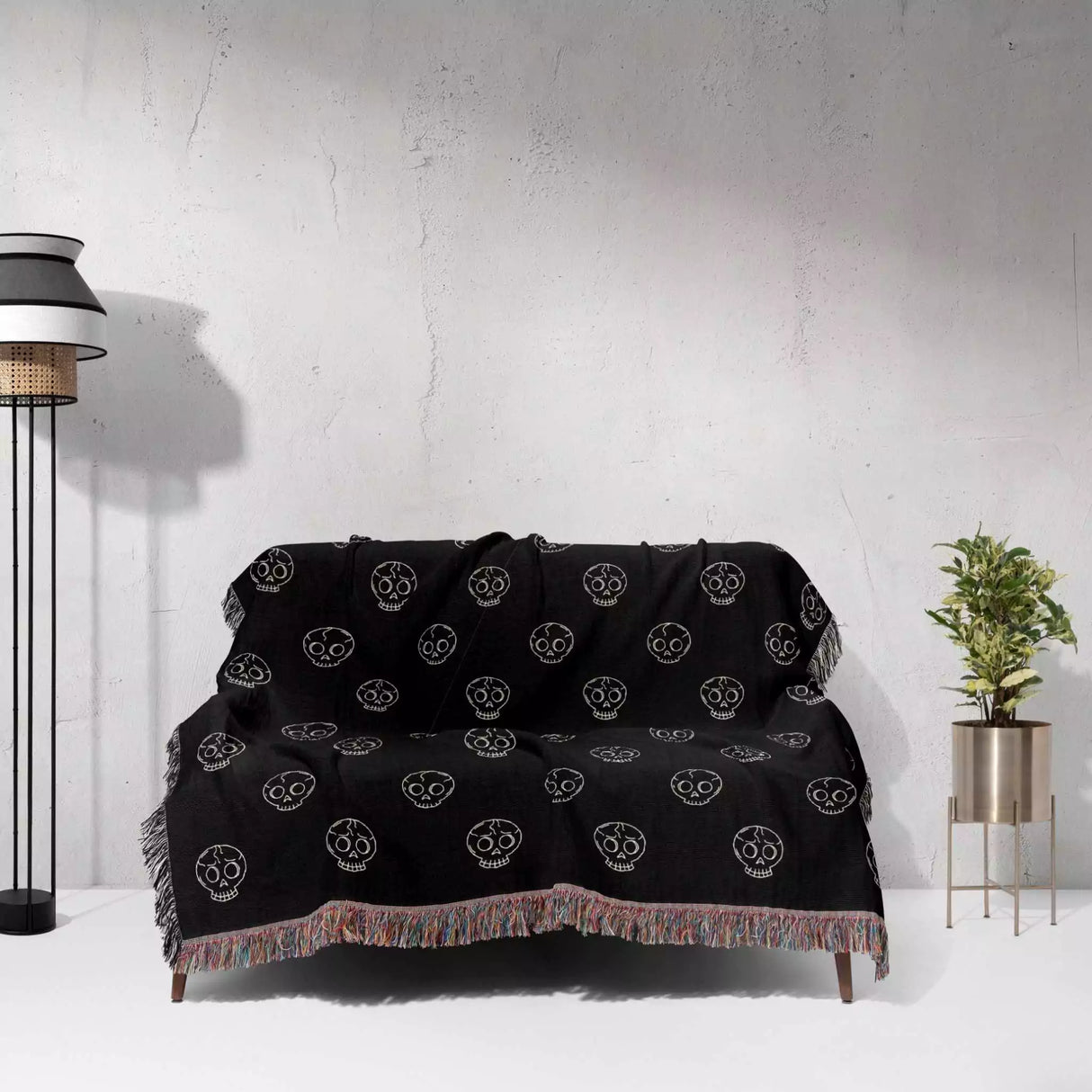 Minimalist Skulls Monochrome Woven Throw Blanket and Tapestry - DesignerOllie.com