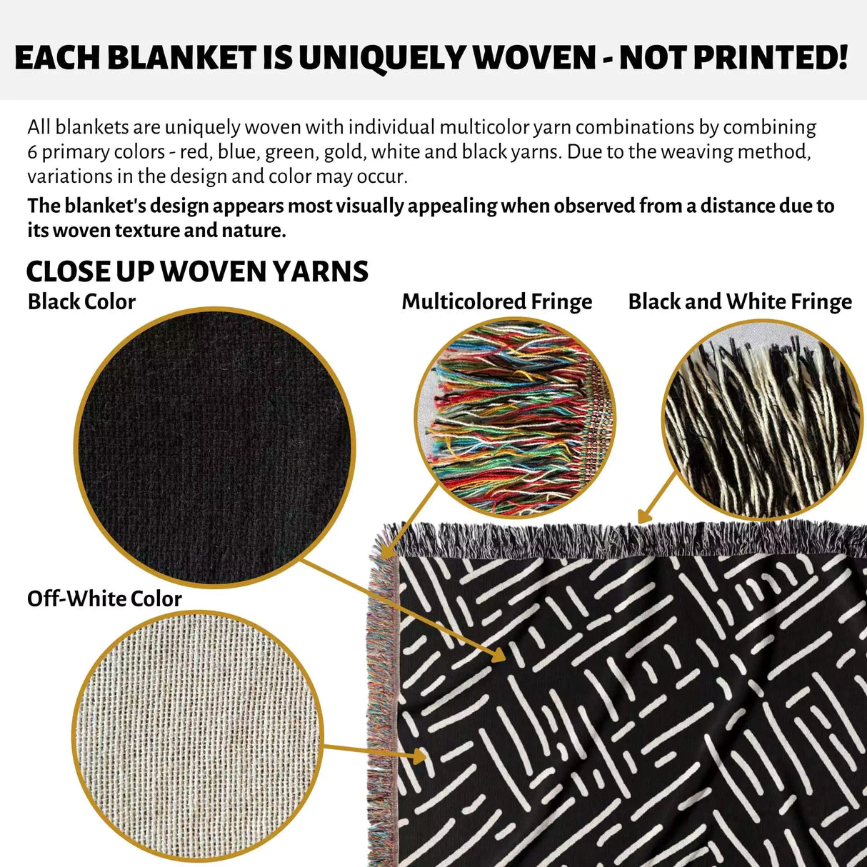 Modern Boho Black and White Monochrome Woven Throw Blanket and Tapestry - DesignerOllie.com