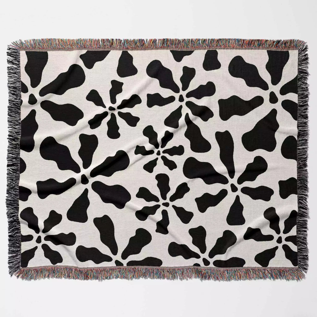 Modern Retro Groovy Black and White Woven Throw Blanket and Tapestry - DesignerOllie.com