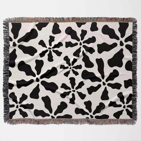 Modern Retro Groovy Black and White Woven Throw Blanket and Tapestry - DesignerOllie.com