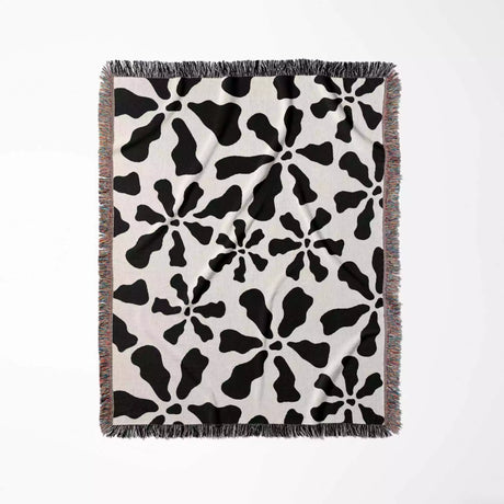 Modern Retro Groovy Black and White Woven Throw Blanket and Tapestry - DesignerOllie.com