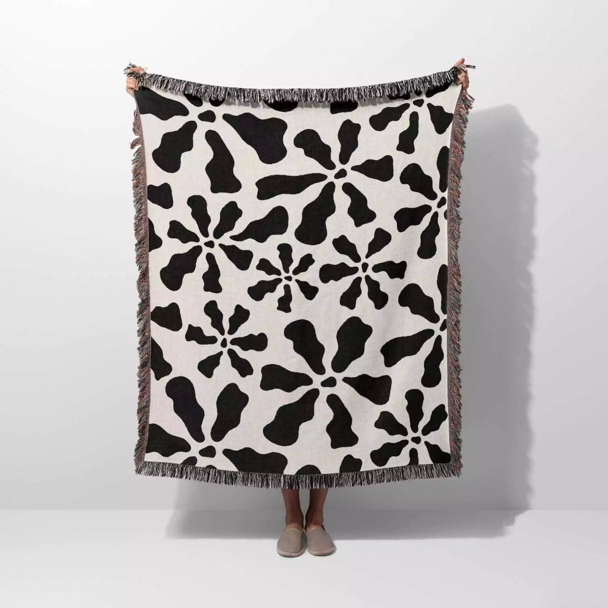 Modern Retro Groovy Black and White Woven Throw Blanket and Tapestry - DesignerOllie.com