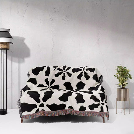 Modern Retro Groovy Black and White Woven Throw Blanket and Tapestry - DesignerOllie.com