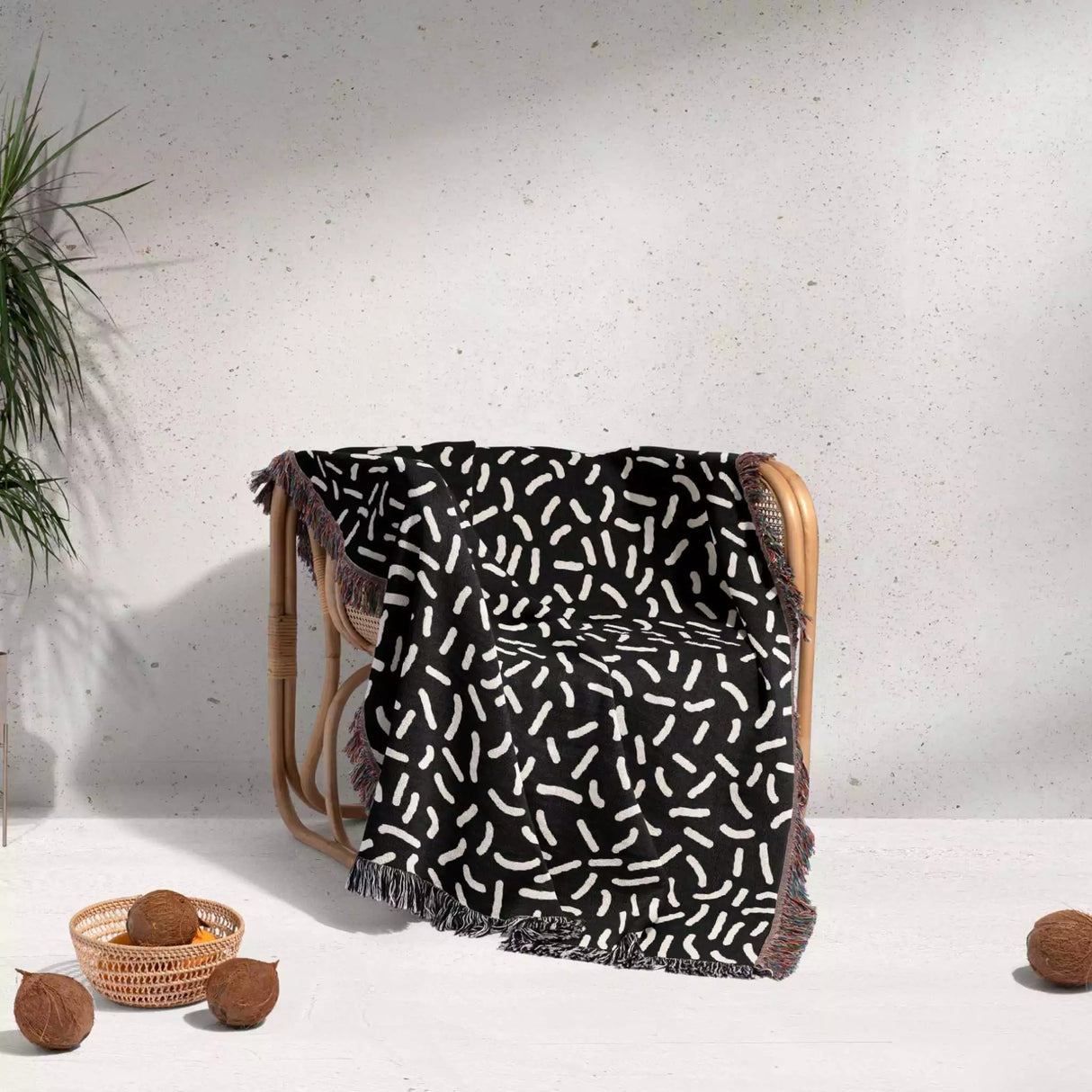 Modern Squiggly Black and White Monochrome Woven Throw Blanket and Tapestry - DesignerOllie.com