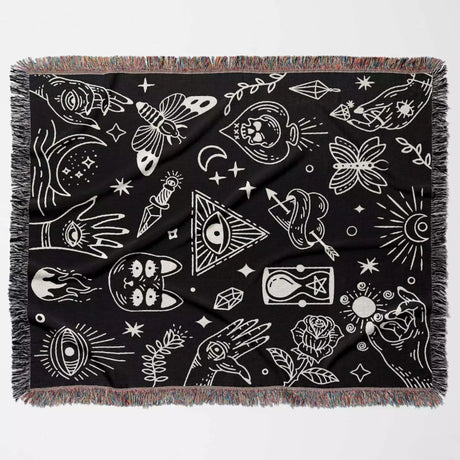 Occult Symbols with Spooky Elements Woven Throw Blanket - DesignerOllie.com