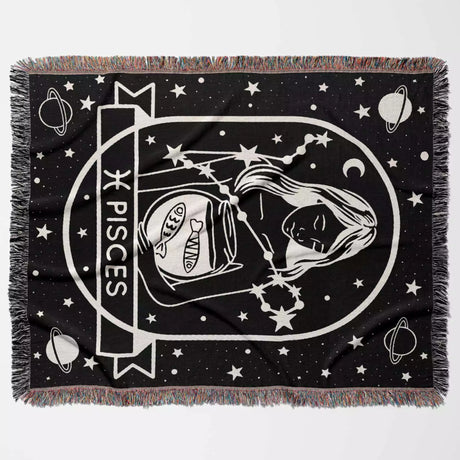Pisces Zodiac Sign Astrology Woman Woven Throw Blanket Tapestry - DesignerOllie.com