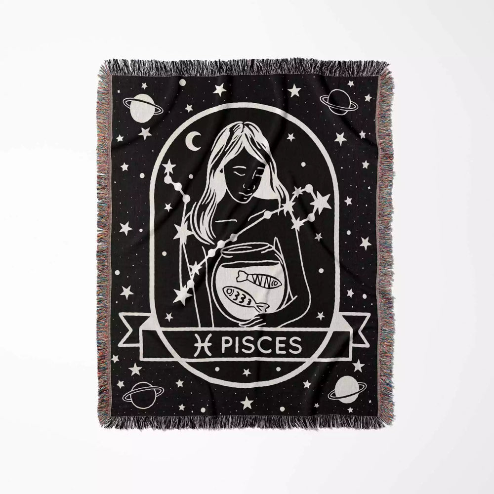 Pisces Zodiac Sign Astrology Woman Woven Throw Blanket Tapestry - DesignerOllie.com